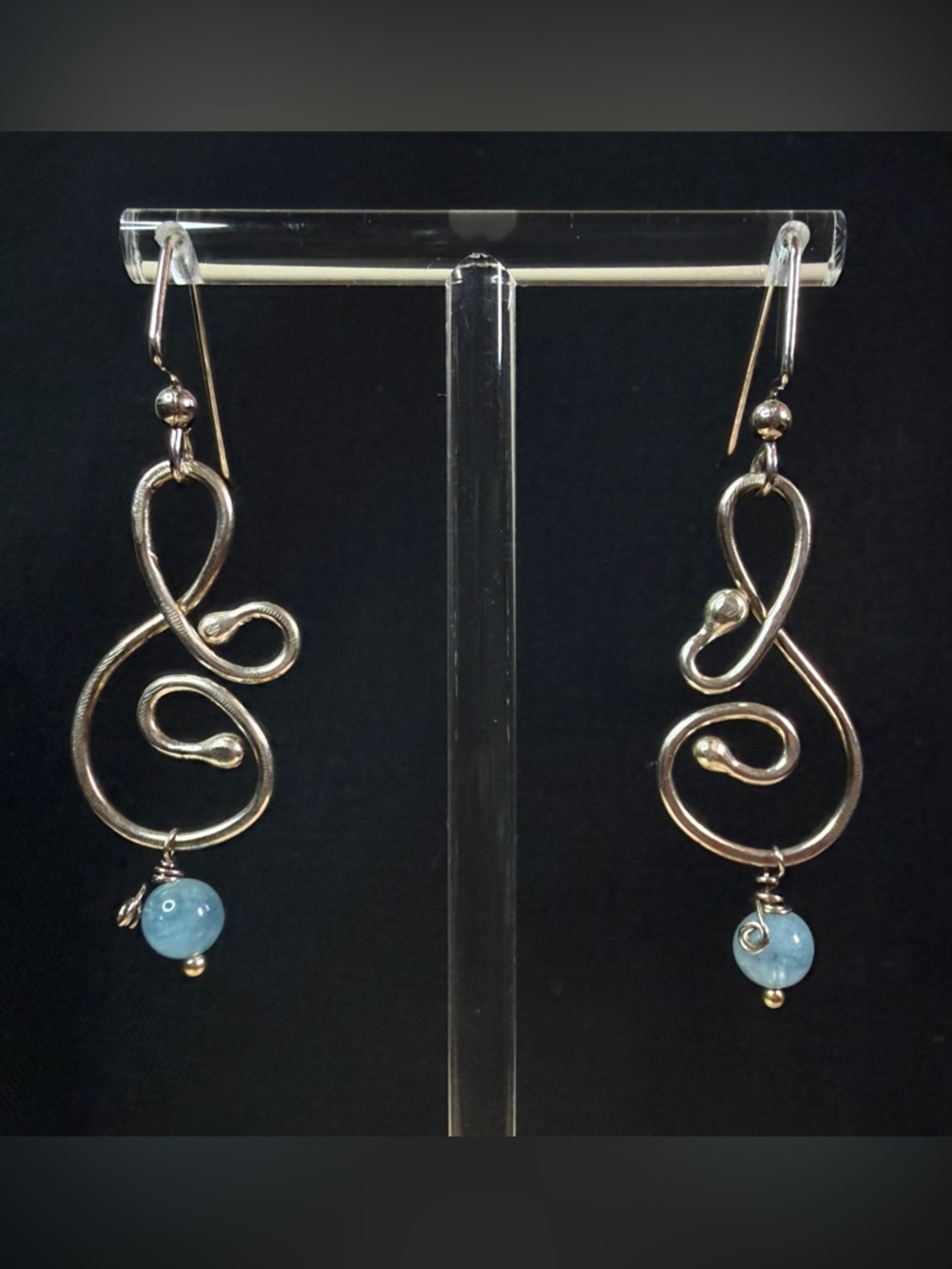 Sterling Silver Aquamarine Artisan Hand Crafted Dangle Earrings - Picture 8 of 8